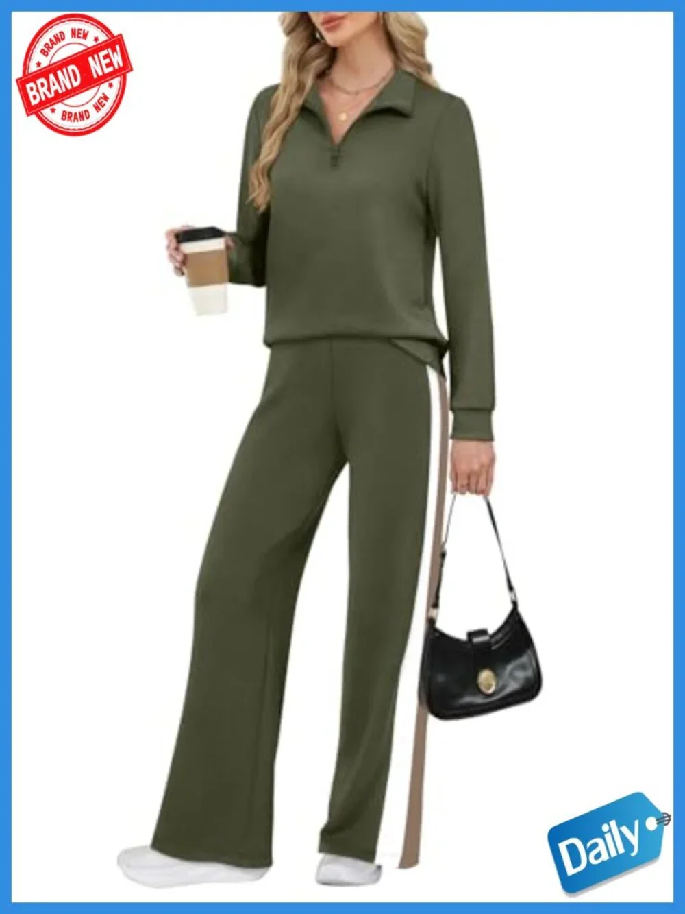 Women 2 Piece Lounge Set Half Zip Sweatshirt Wide Leg Pants Travel Vacation